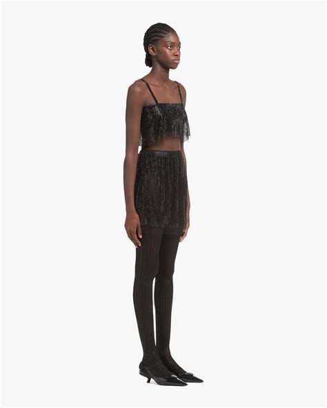 prada mini skirt swarovski|Tulle mini skirt with crystals .